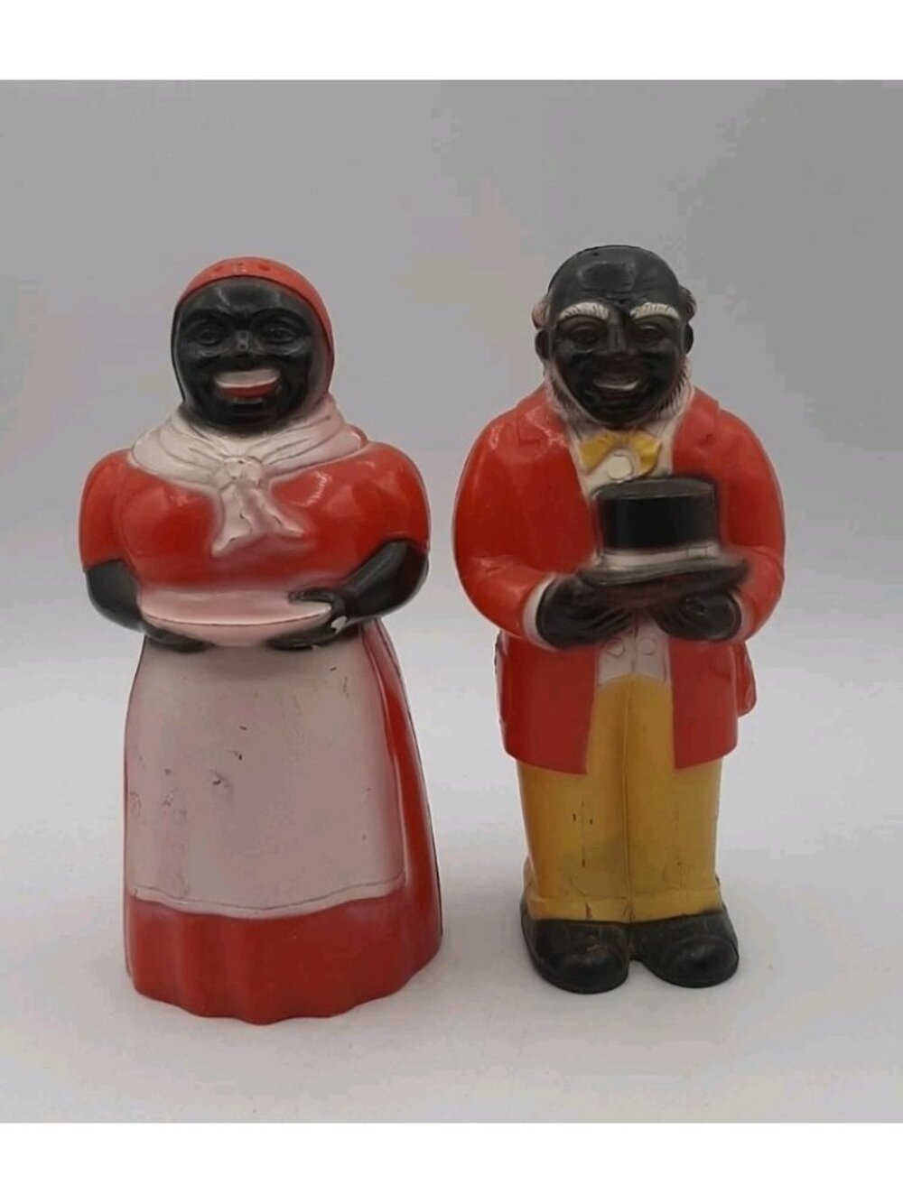 Vintage Aunt Jemima and Uncle Mose Plastic Salt and Pepper Shakers 5 In Tall